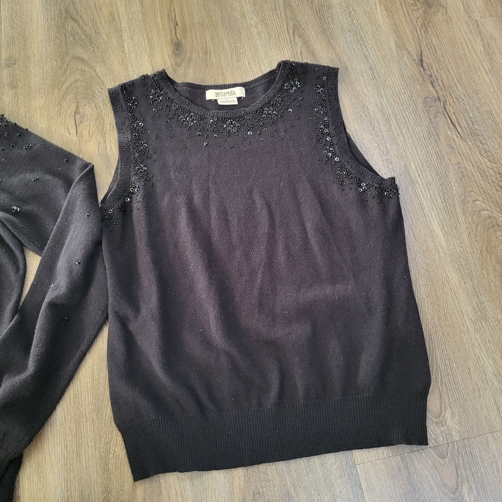 MICHAEL Michael Kors Black Embellished Knit Cardigan & Shell Set - Picture 6 of 15